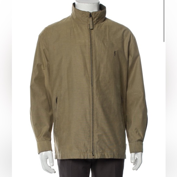 Yves Saint Laurent Vintage Windbreaker Jacket Khaki Logo Size XL - Picture 3 of 7